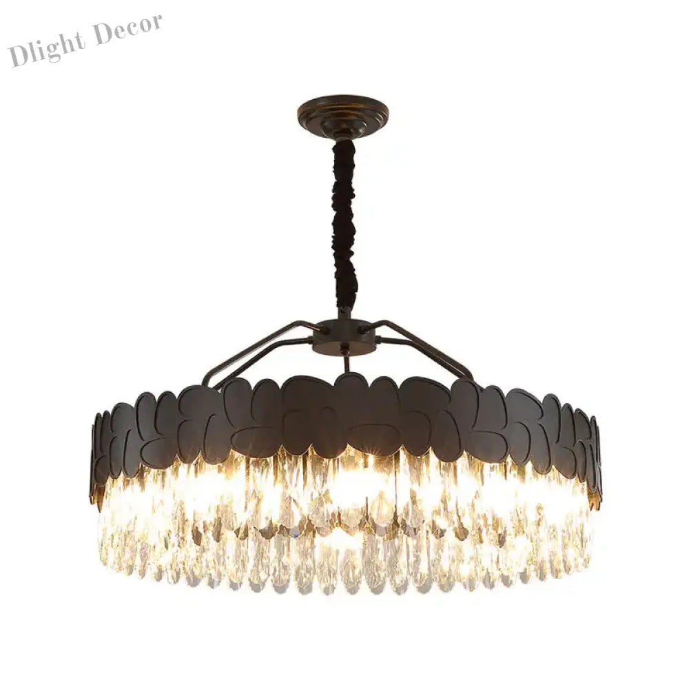 New Design Creative Black/Gold Hall Bedroom Crystal Round Chandelier Modern Rectangular Dining Room