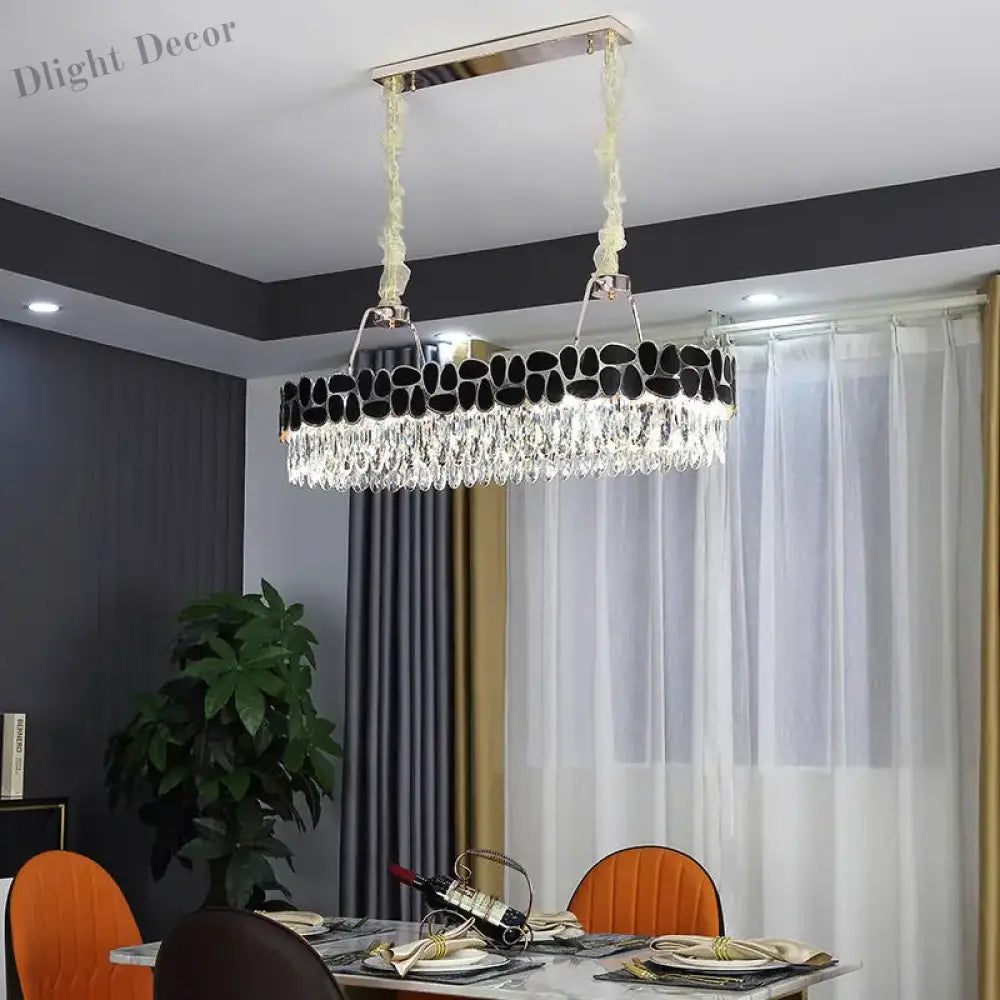 New Design Creative Black/Gold Hall Bedroom Crystal Round Chandelier Modern Rectangular Dining Room