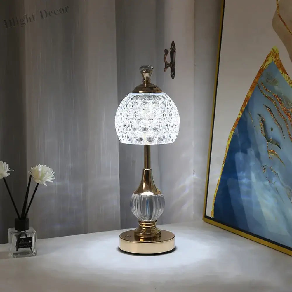 New Metal Crystal Acrylic Table Lamp - Retro Nordic Bedroom Bedside Decorative Night Light