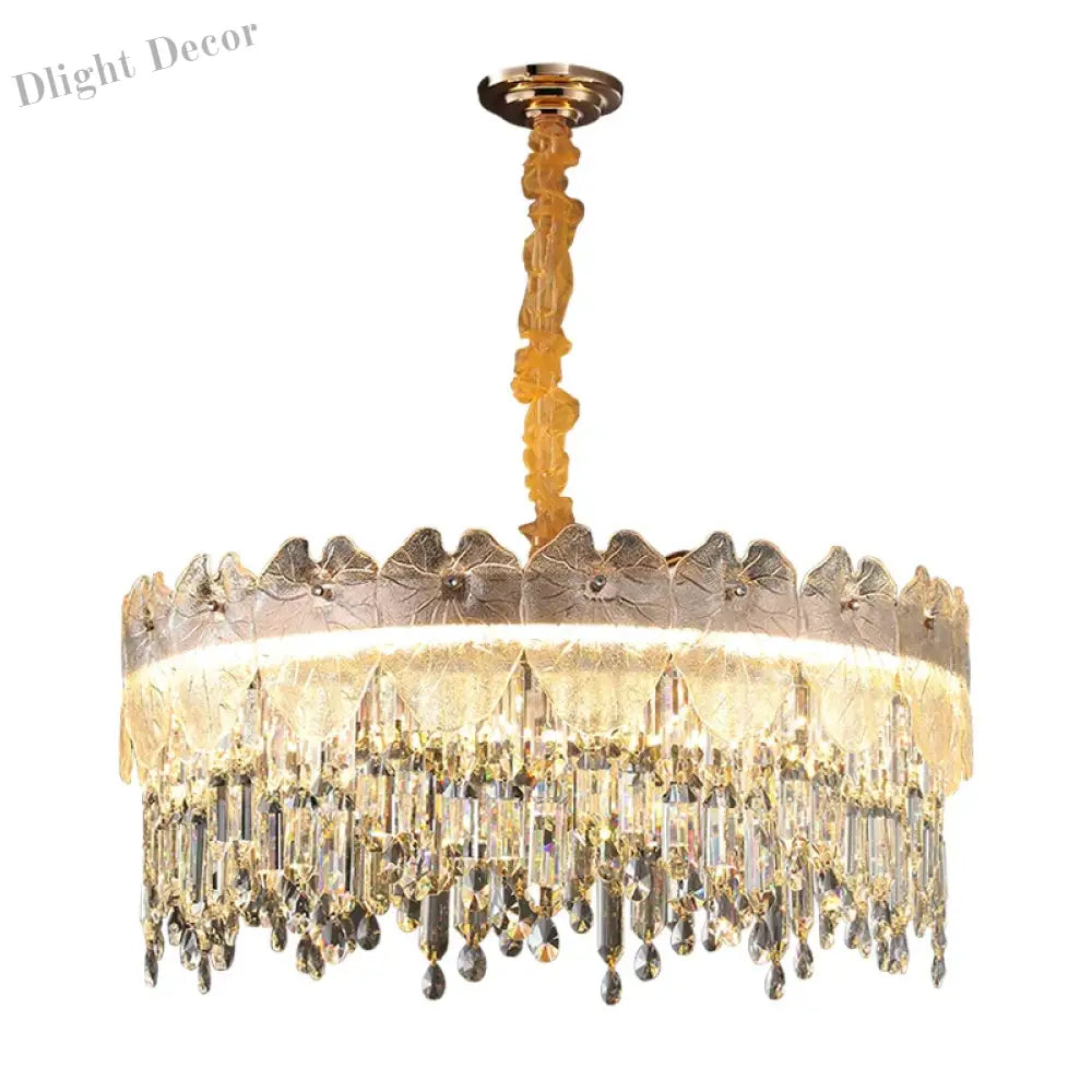 New Modern Led Pendant Lamp - Gold Luxury Round Crystal Ceiling Chandelier For Living Rooms