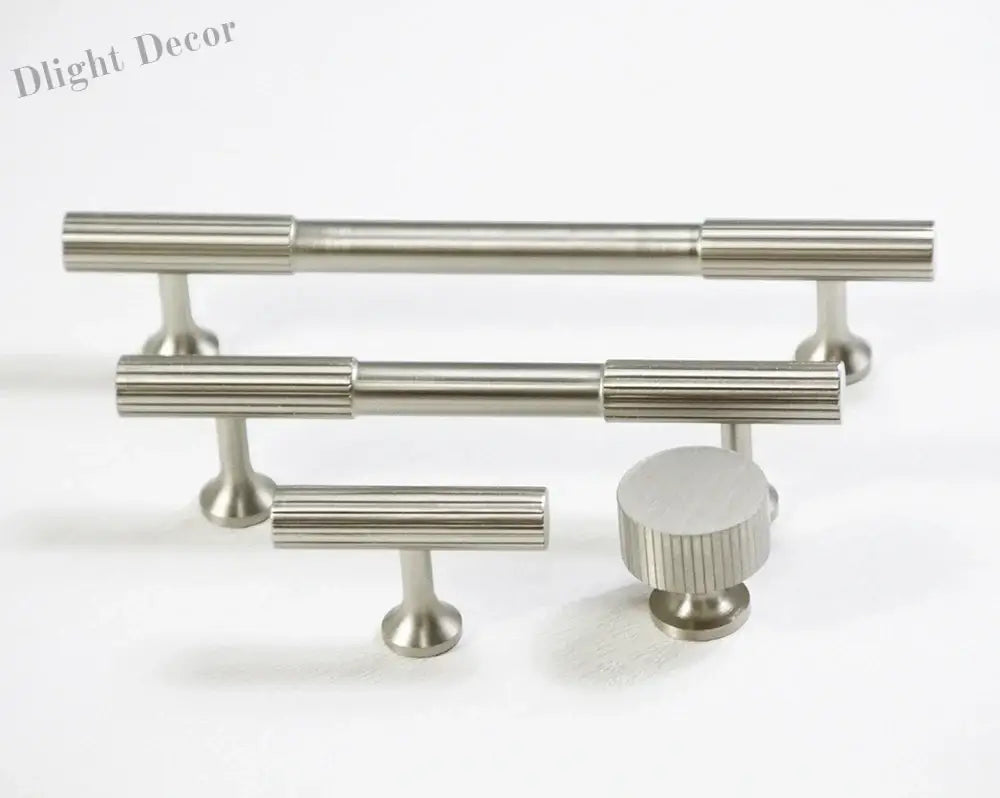 Nickel Brass Art Deco Kitchen Cabinet Knobs and T-Bars – Brushed Silver Drawer Pulls and Wardrobe Handles 9012