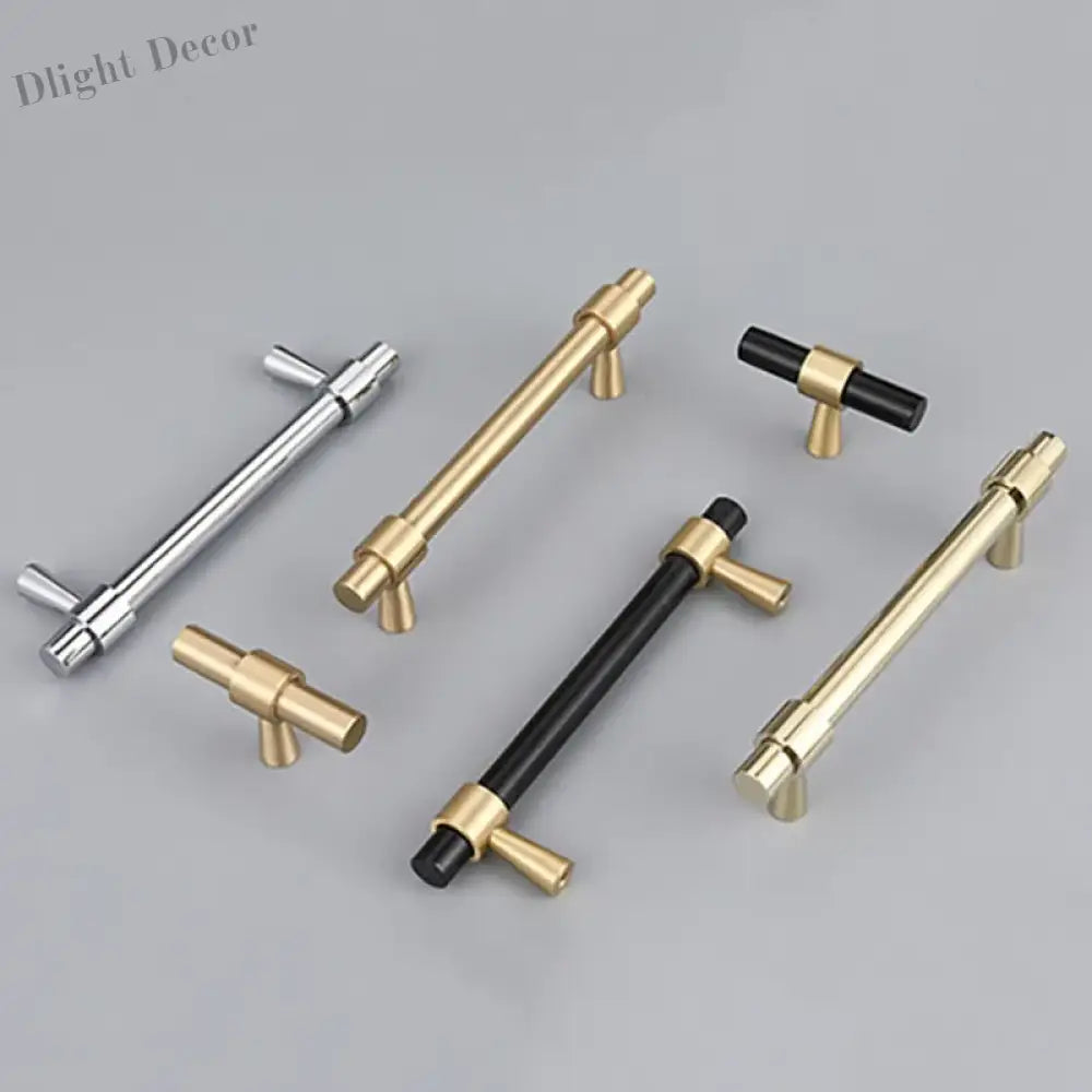 Nordic Brass Furniture Handles – Gold Black Chrome Cabinet Bar Pulls (50mm-500mm) Handles