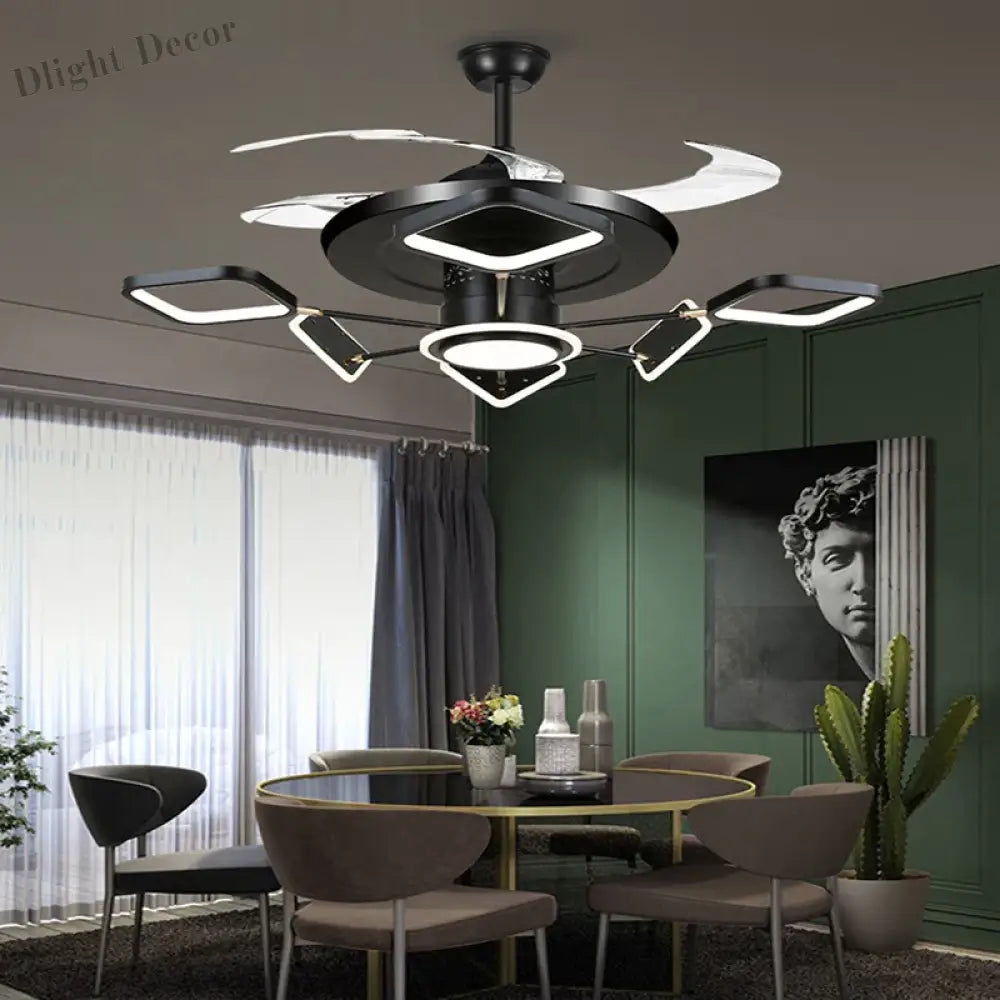 Nordic Ceiling Fans With Led Light - Remote Control Silent Retractable Blades Lamp For Home Fan