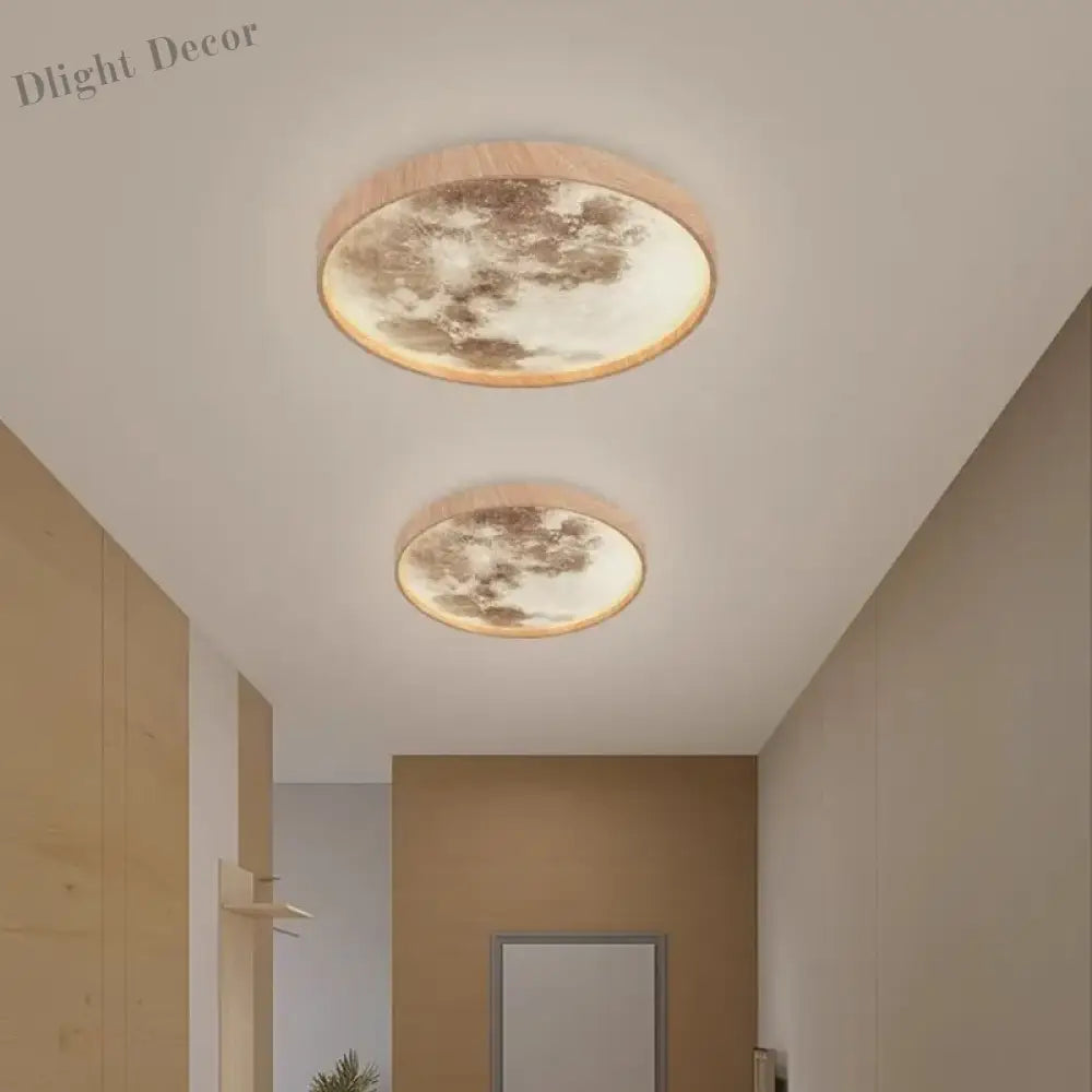 Nordic Led Ceiling Lamp - Wooden Moon Design Ideal For Aisle Balcony Bedroom Dining Room Stylish