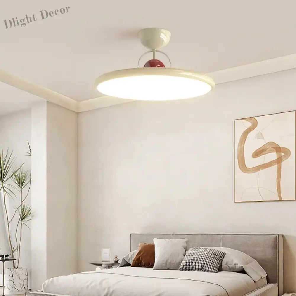 Nordic Led Ceiling Light - Cream Iron Flying Saucer Lamp For Living Room Bedroom Study And Hallway