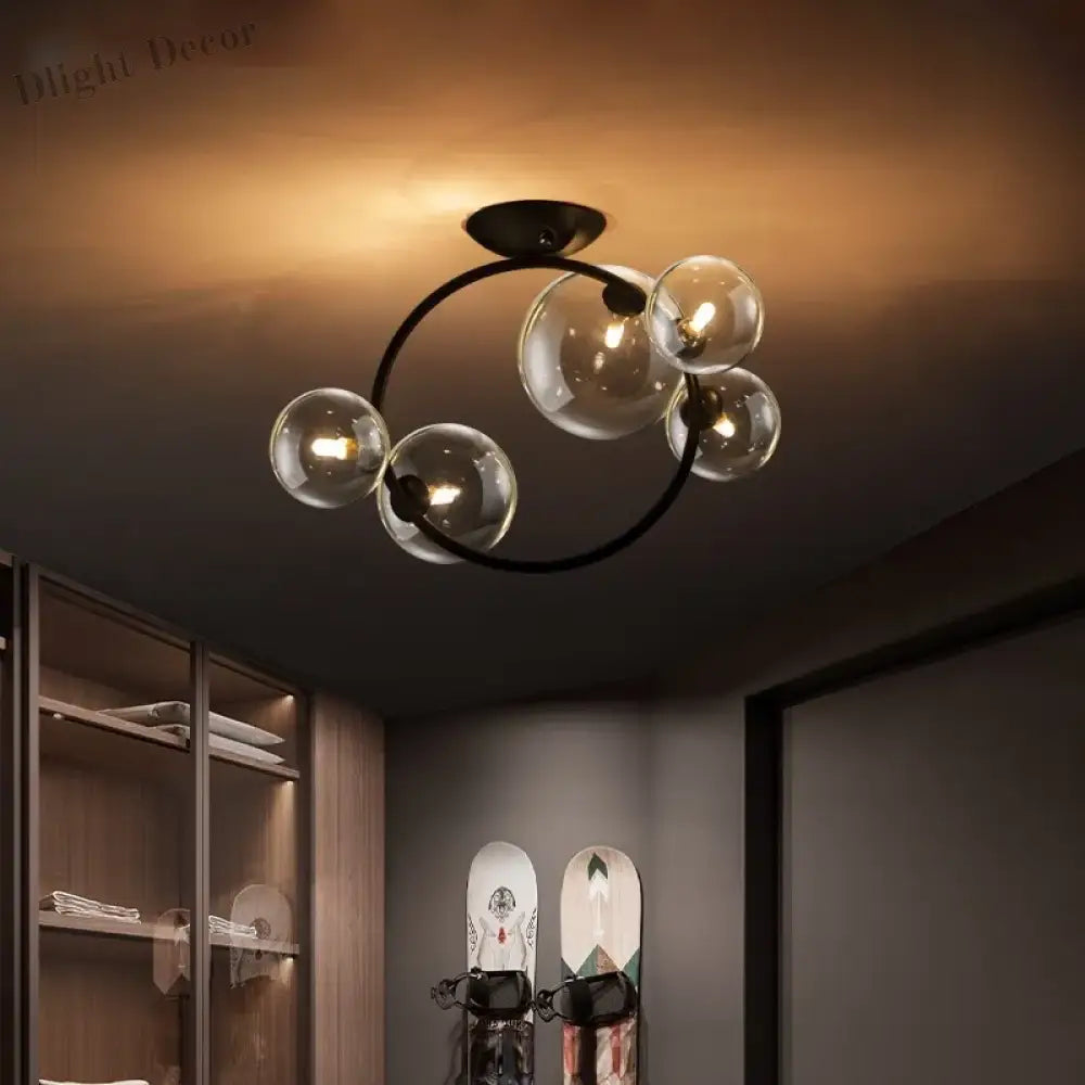 Nordic Led Ceiling Lights - Round Ring Lampshade With Glass Balls For Kitchen Room And Home Decor