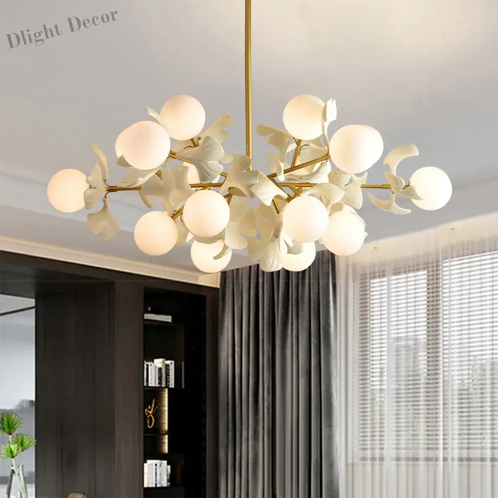 Nordic Led Chandelier - Ginkgo Leaf Design With Acrylic White Leaves For Living Rooms And Bedrooms