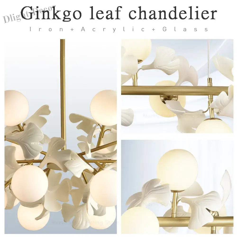 Nordic Led Chandelier - Ginkgo Leaf Design With Acrylic White Leaves For Living Rooms And Bedrooms