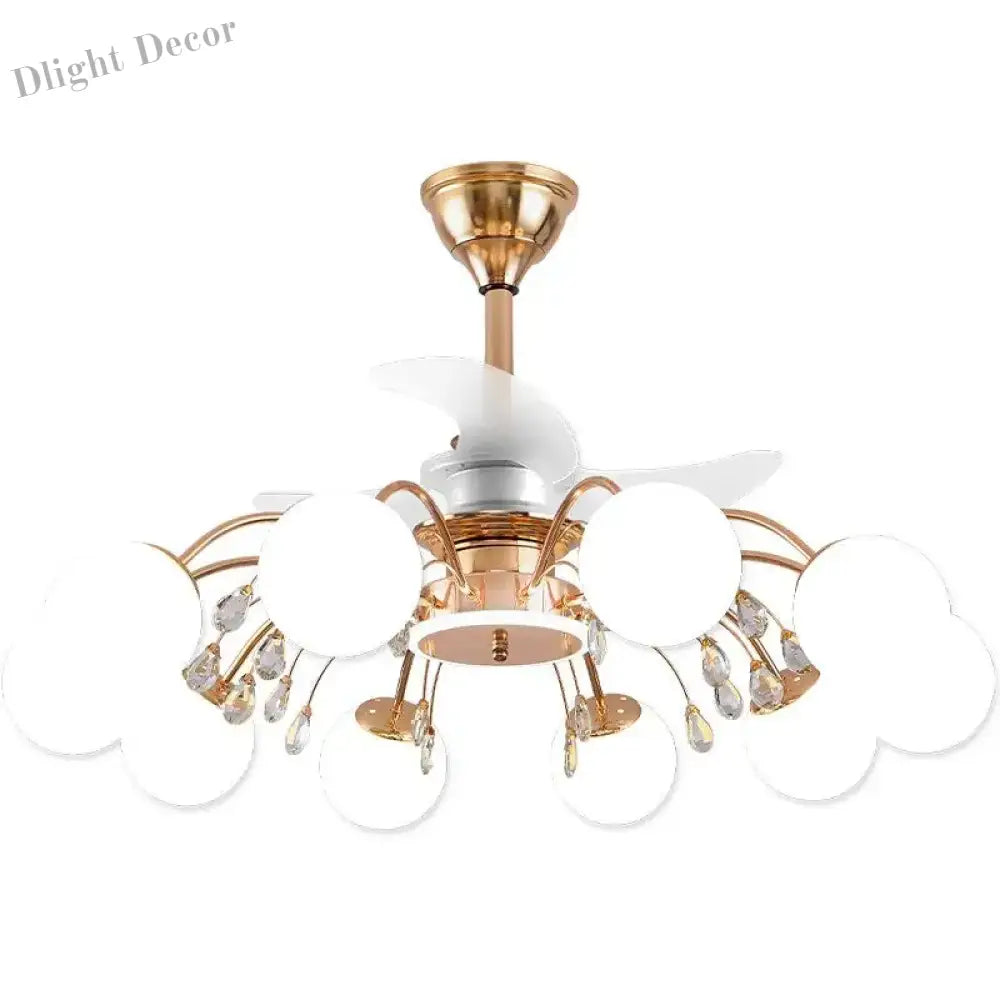 Nordic Living Room Fan Lamp Frequency Conversion Restaurant Ceiling Invisible Light Luxury Cystal