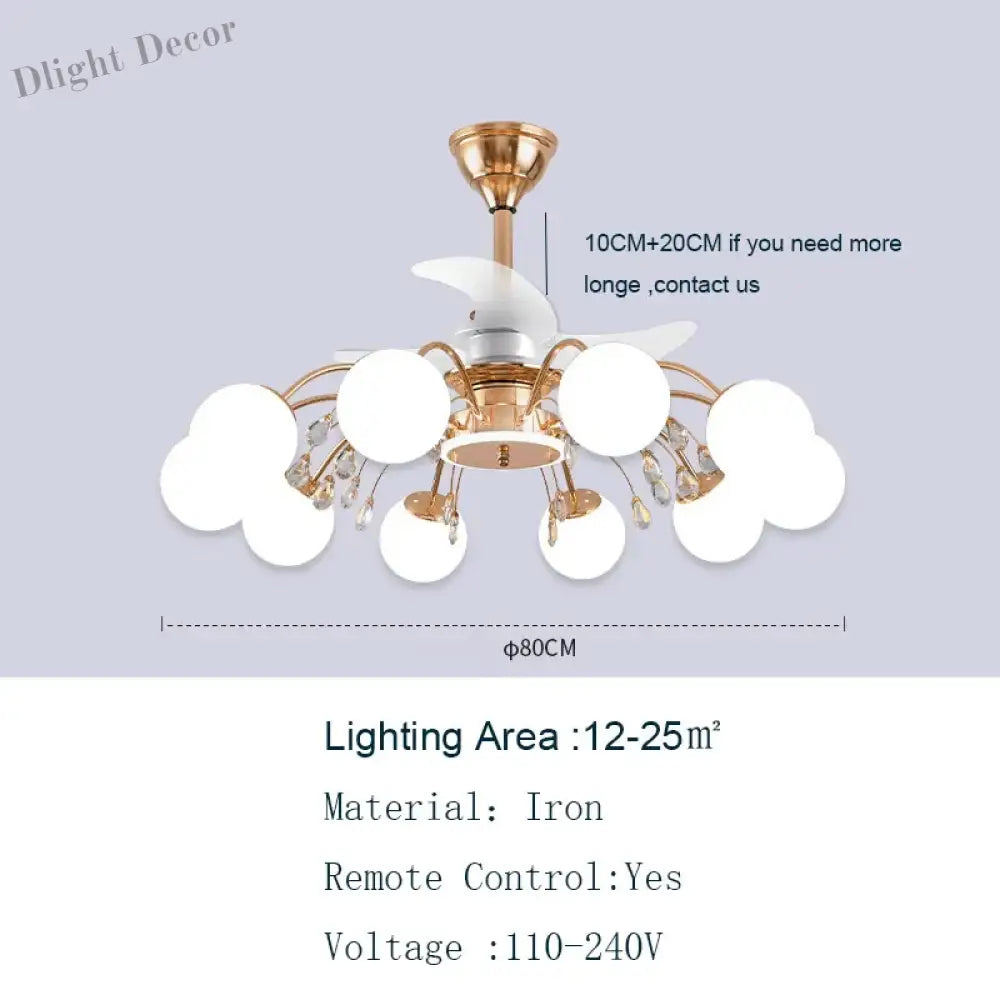 Nordic Living Room Fan Lamp Frequency Conversion Restaurant Ceiling Invisible Light Luxury Cystal