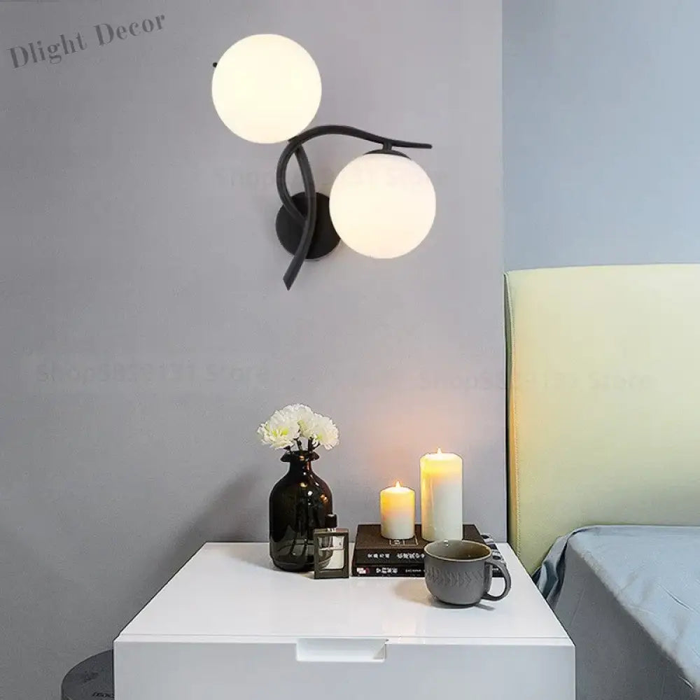 Nordic Modern Iron Wall Lamps - Led Bedroom Bed Lamp With Glass Ball Decor Indoor Lights For