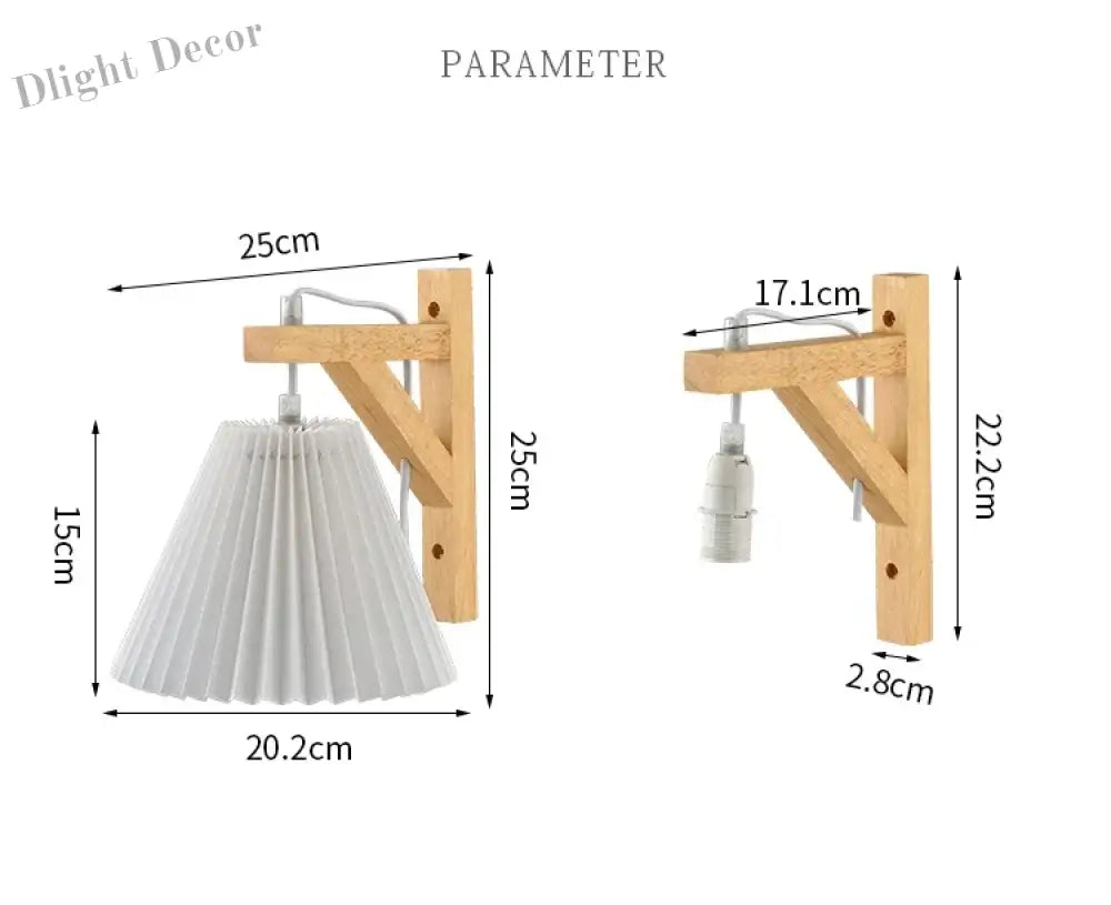 Nordic Pleated Solid Wood Wall Lamp With Plug - Simple And Stylish Lighting For Bedroom Bedside