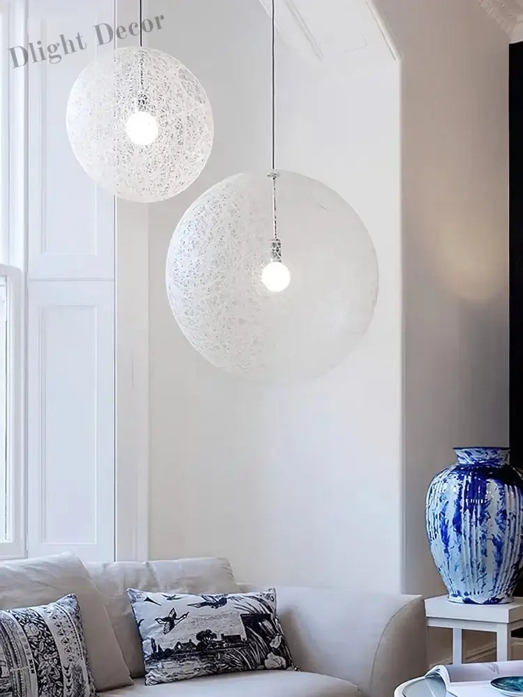 Nordic Rattan Weaving Spherical Chandelier Led Pendant Lights For Living Room Loft Hanging Lamp