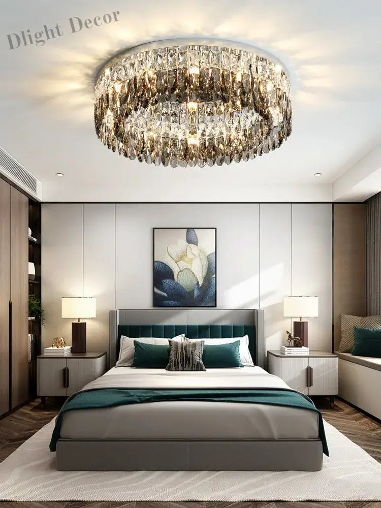 Nordic Simple Modern Crystal Ceiling Lamp - Chrome Silver Finish For Living Dining And Bedroom