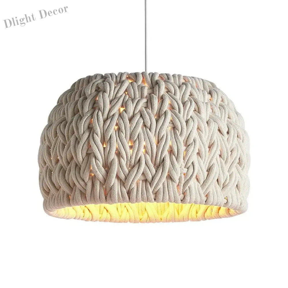 Nordic Wabi Sabi E27 Led Pendant Lights - Knitted Rope Minimalism Hanging Lamp For Dining Room And