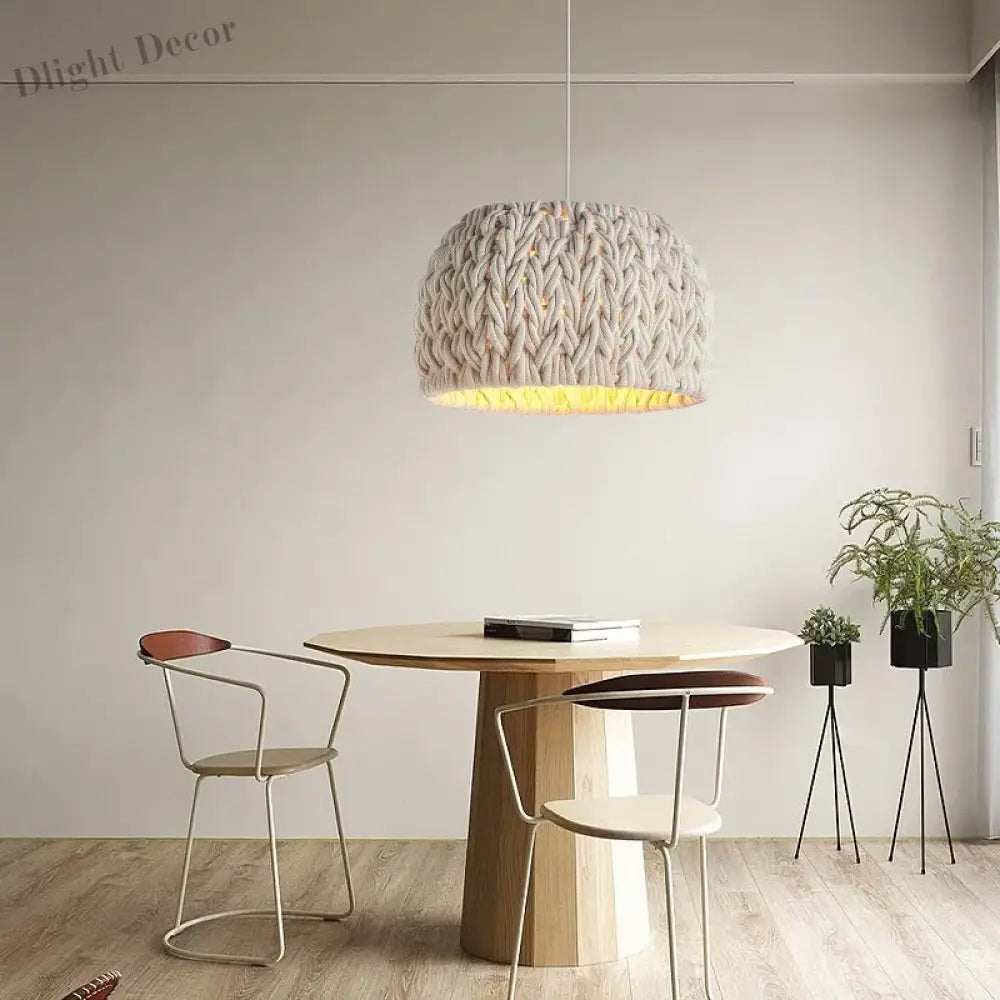 Nordic Wabi Sabi E27 Led Pendant Lights - Knitted Rope Minimalism Hanging Lamp For Dining Room And