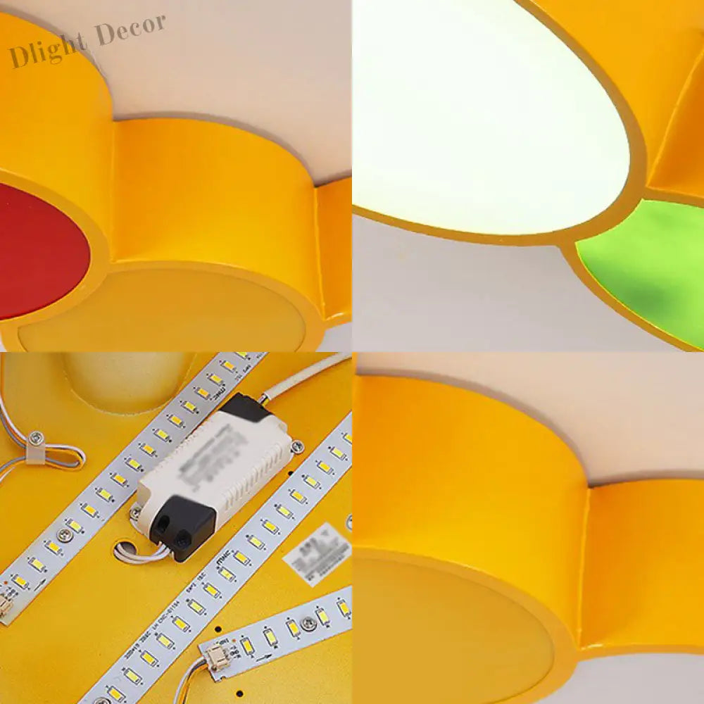 Olivia Yellow Metallic Cartoon Caterpillar Led Flush Mount Ceiling Light For Kindergarten