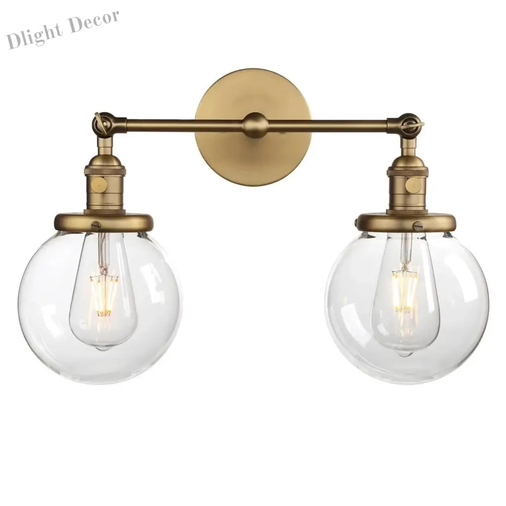 Phansthy Vintage 2 Light Wall Sconce - Industrial With Dual 5.9 Inches Globe Glass Lampshades Wall