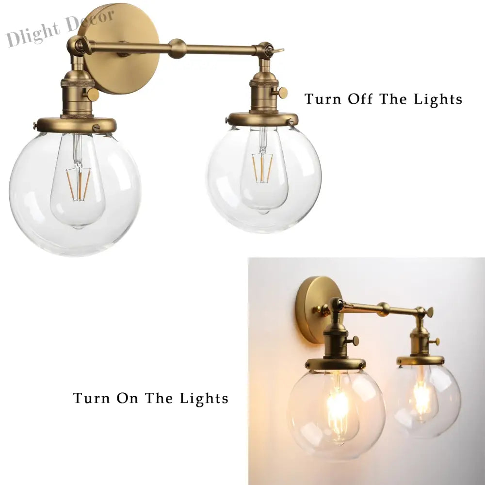 Phansthy Vintage 2 Light Wall Sconce - Industrial With Dual 5.9 Inches Globe Glass Lampshades Wall