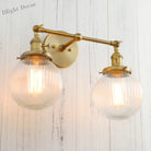 Phansthy Vintage Double Head Wall Sconces - Retro Rustic Lamps With Globe Glass Shades And Switch