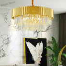 Postmodern Round Gold Stainless Steel Crystal Led Chandelier - Contemporary Illumination For Dining