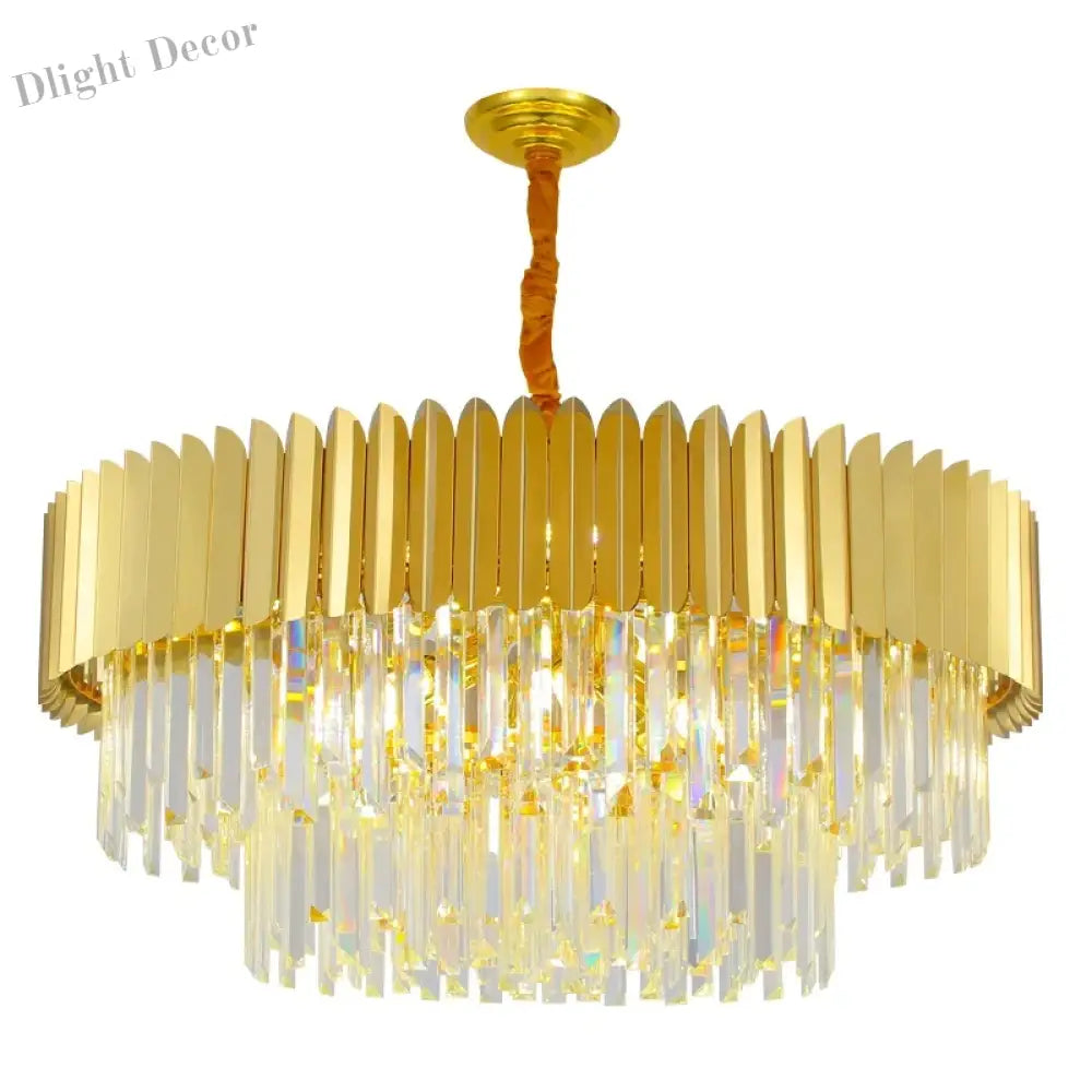 Postmodern Round Gold Stainless Steel Crystal Led Chandelier - Contemporary Illumination For Dining