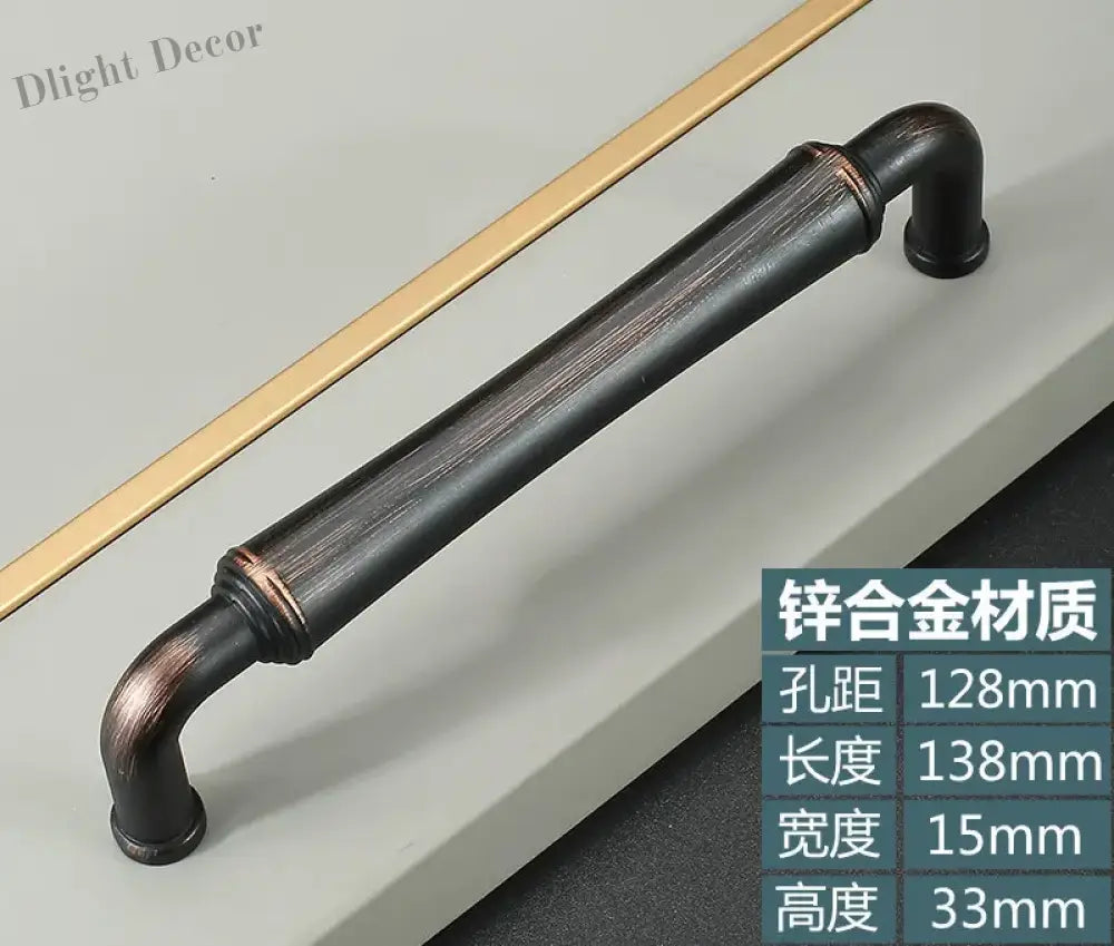 Retro Bronze and Black-Red Cabinet Handles - Nordic Square Zinc Alloy Pulls for Wardrobes and Furniture Black red 128mm