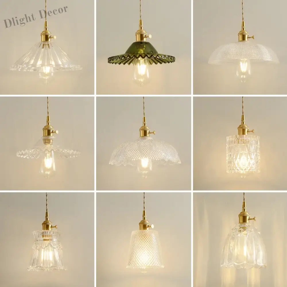 Retro Glass Chandelier Single Head Clear Pendant Lamps Restaurant Tea Room Bar Bedrooms Studio Cafe