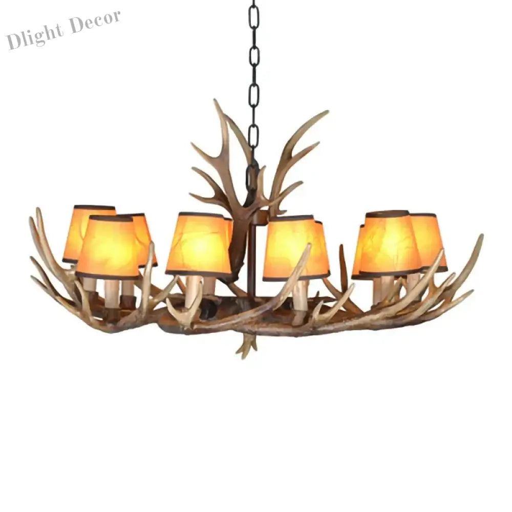 Retro Style Antler Resin Chandelier - Sweeping Gold Spray Paint Finish For Living And Dining Room