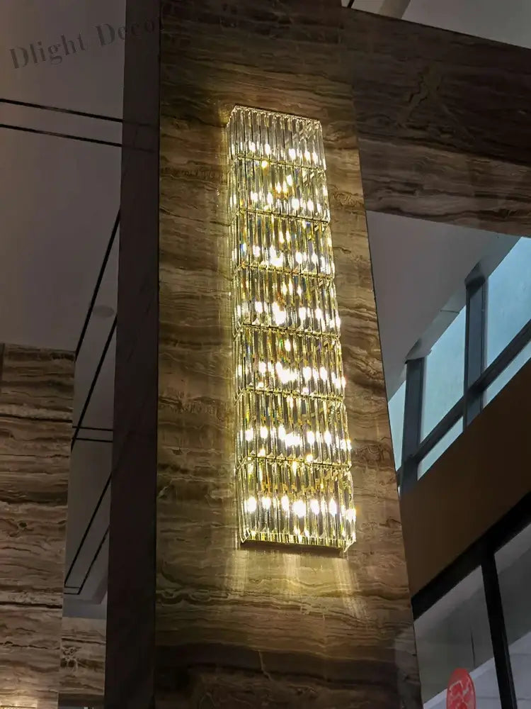 Riley - Luxury Rectangle Crystal Wall Silve Lamp For Department Aisle Corridor Bedroom Sconce Tv