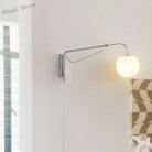 Rocker Arm Wall Lamp - Modern Bedroom And Living Room Reading Light With Milky White Glass Bubble