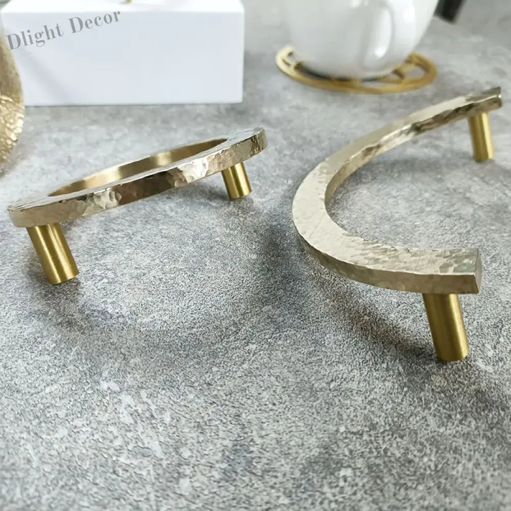 Round Hammered Brass Wardrobe Handles – Modern Knobs for Drawers Dressers and Cabinets (Circle & Semi-Circle) Handles