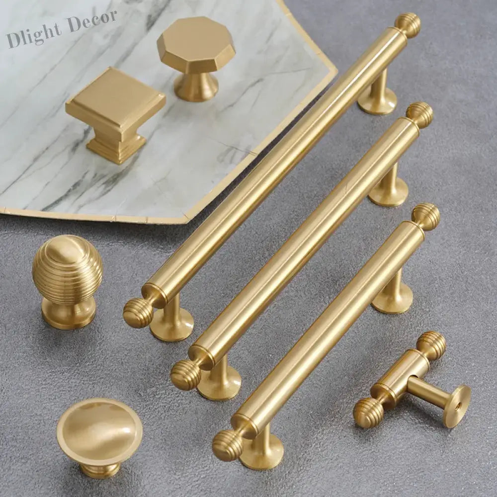 Satin Brushed Gold Brass Cabinet Handles – Modern Wardrobe and Drawer Knobs with French Style Handles