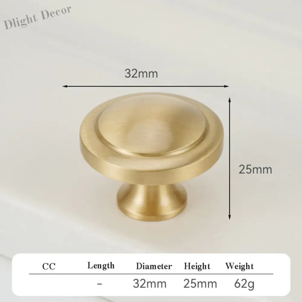 Satin Gold Brass Wardrobe Handles – Modern Drawer Knobs and Cabinet Bar Pulls (50mm-260mm) 32mm knob Handles