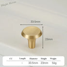 Satin Gold Brass Wardrobe Handles – Modern Drawer Knobs and Cabinet Bar Pulls (50mm-260mm) 33.5mm knob Handles
