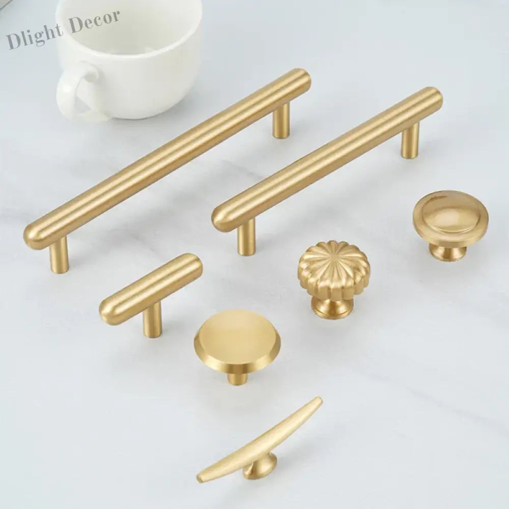 Satin Gold Brass Wardrobe Handles – Modern Drawer Knobs and Cabinet Bar Pulls (50mm-260mm) Handles