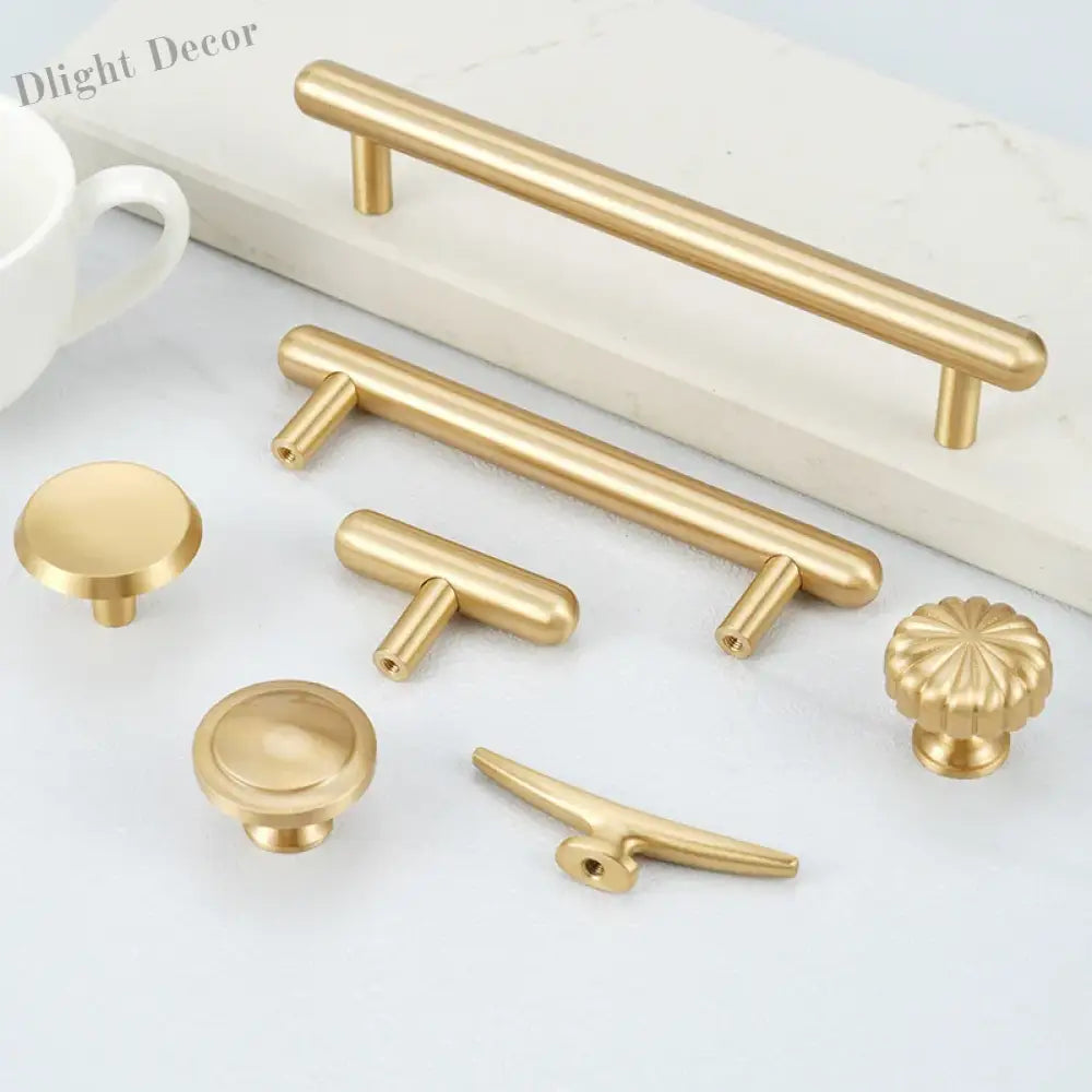 Satin Gold Brass Wardrobe Handles – Modern Drawer Knobs and Cabinet Bar Pulls (50mm-260mm) Handles
