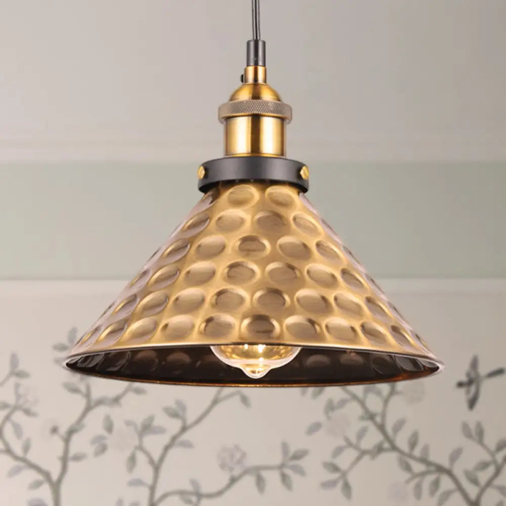 Sélène Barn Shade Metal Suspension Light - Industrial Style Brass / A