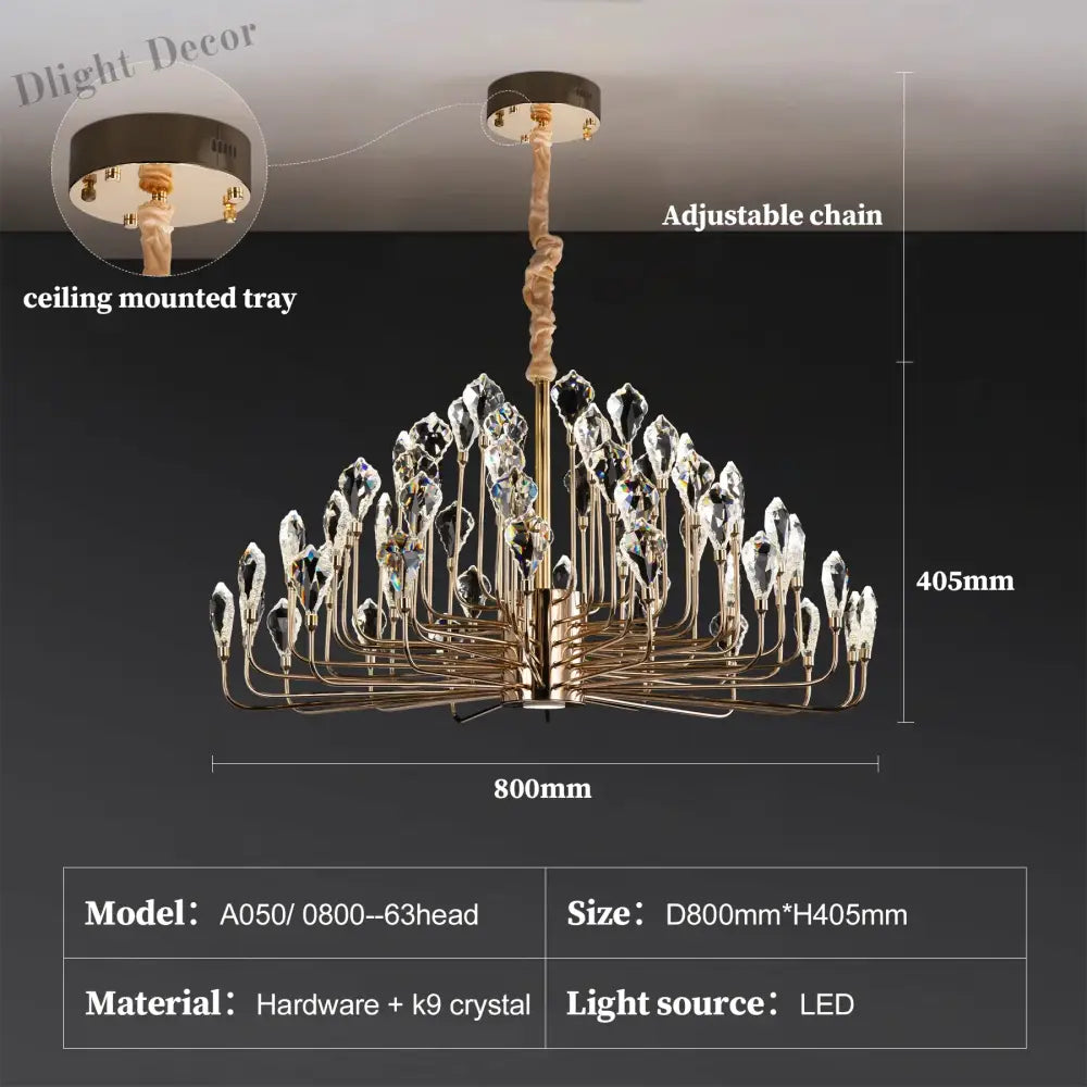 Serena Gold Crystal LED Chandelier – Modern Pendant Light for Dining & Living Room Diameter 80cm 1 chandelier