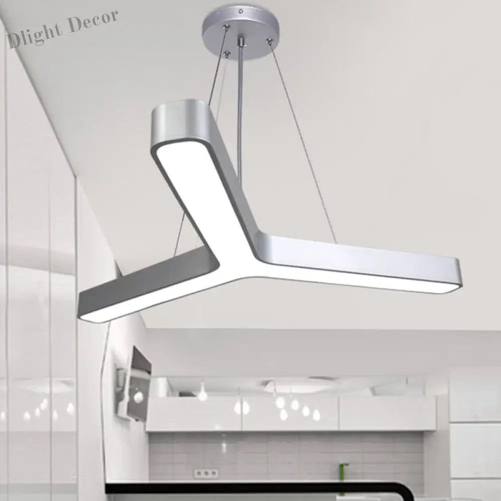 Sleek Metal Y - Shaped Led Pendant Lamp - Black & Silver Perfect For Gymnasiums (23.5’ 47’) Lights