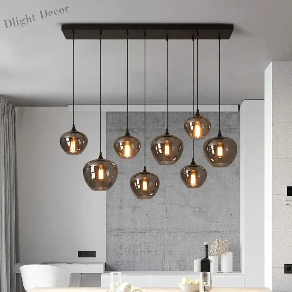 Smoky Grey Led Pendant Lights - Nordic Glass Chandelier For Dining Living Room Kitchen And Bar