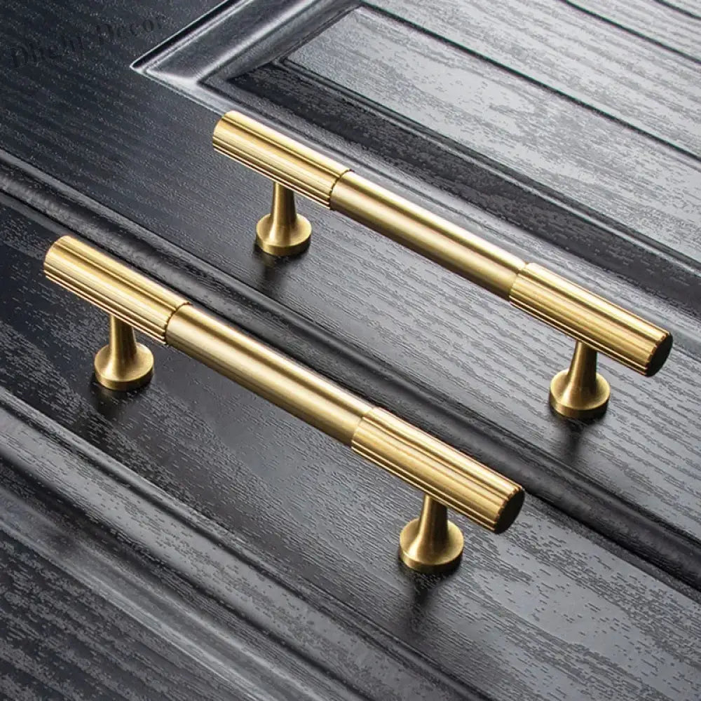 Solid Brass Art Deco Kitchen Cabinet Handles – Knurled T-Bar and Wardrobe Pulls Handles