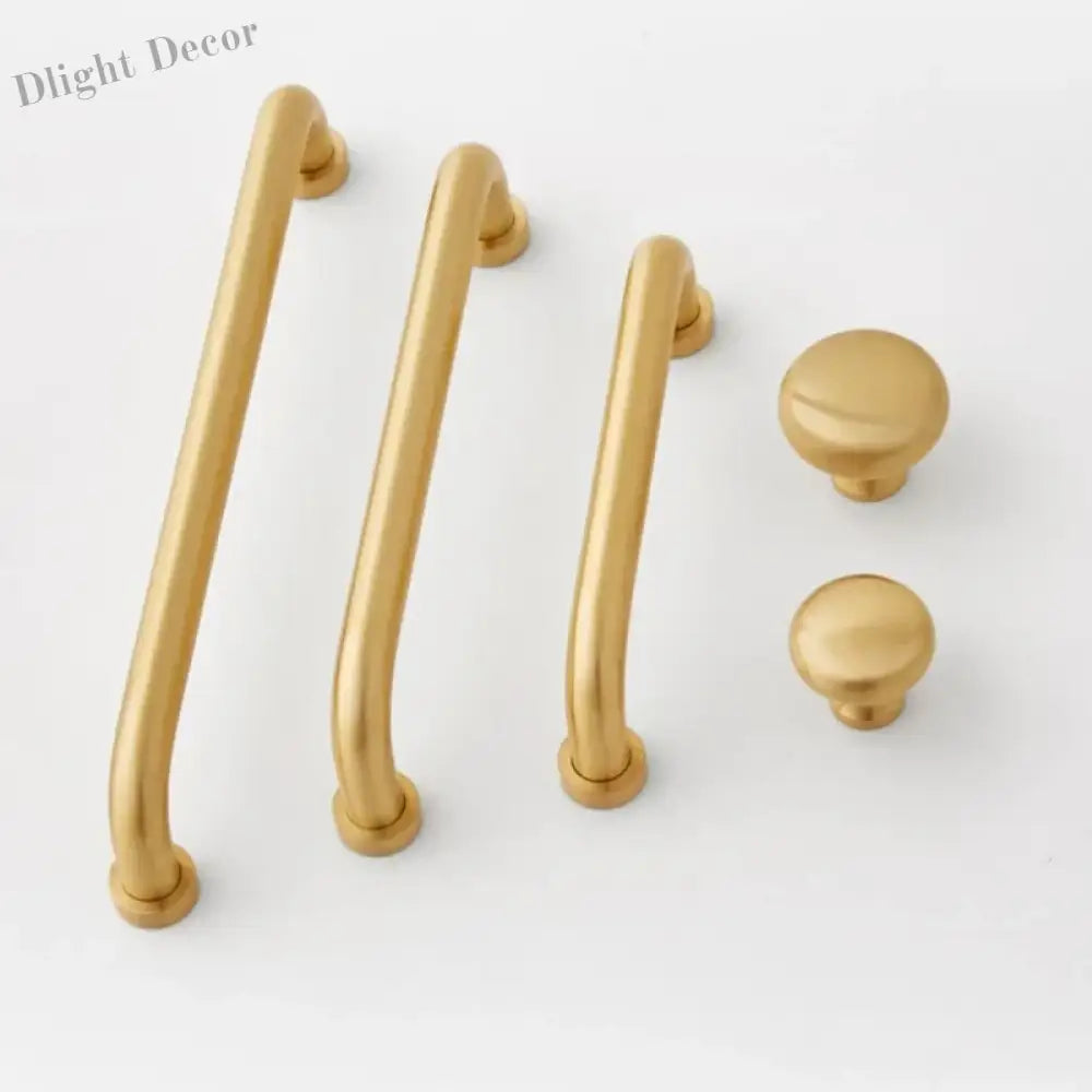 Solid Brass Cabinet Handles - Modern Golden Drawer Pulls for Dresser Wardrobe and Kitchen Cupboards