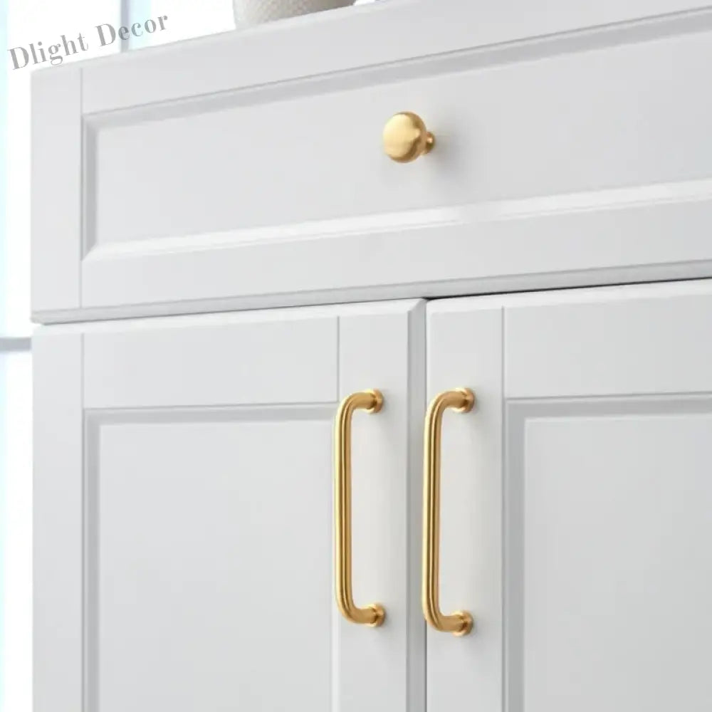 Solid Brass Cabinet Handles - Modern Golden Drawer Pulls for Dresser Wardrobe and Kitchen Cupboards