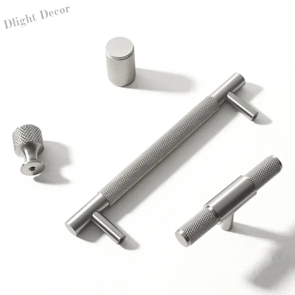 Solid Brass Knurled Cabinet Handles – Brushed Nickel Wardrobe Pulls and Textured Bar Knobs Handles