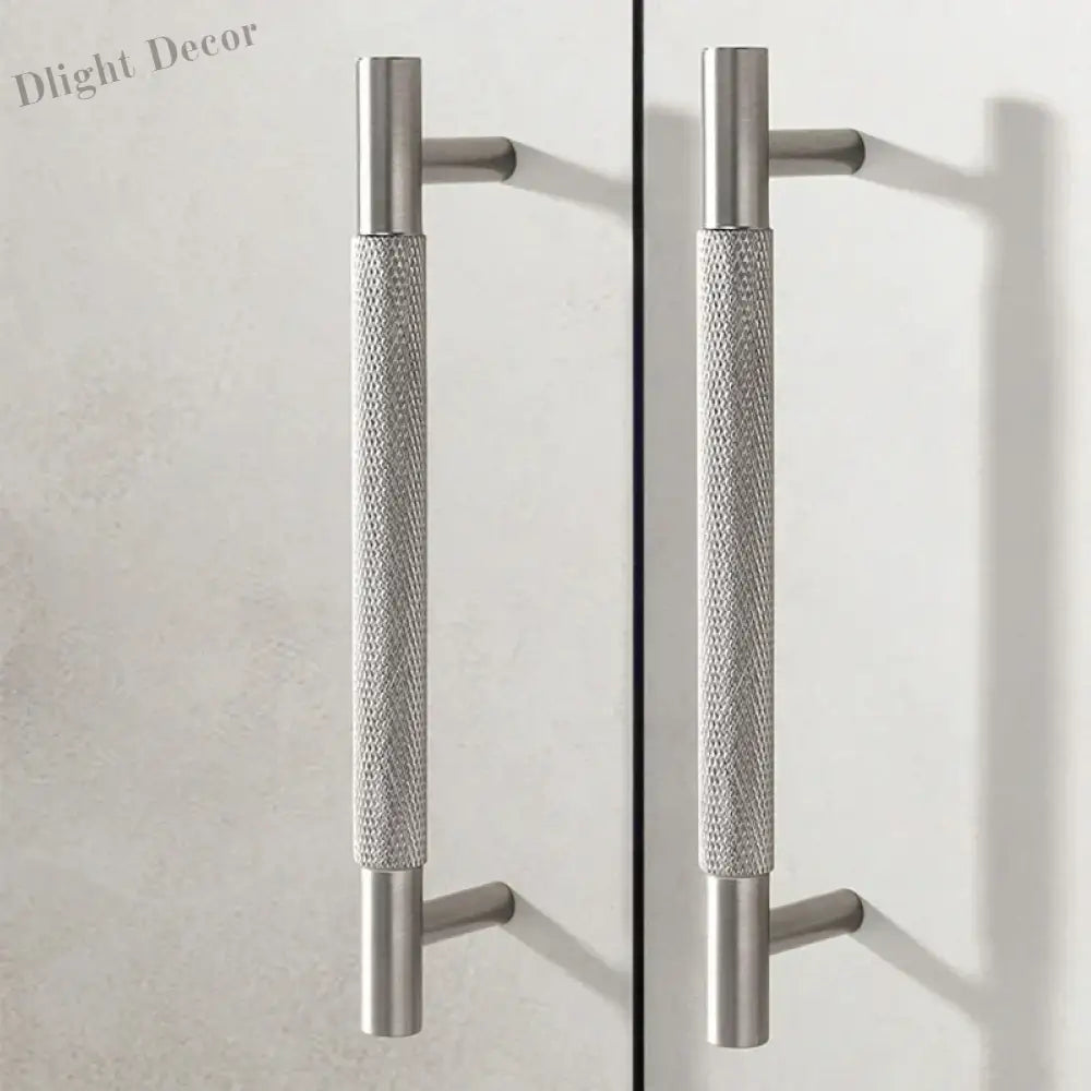 Solid Brass Knurled Cabinet Handles – Brushed Nickel Wardrobe Pulls and Textured Bar Knobs Handles
