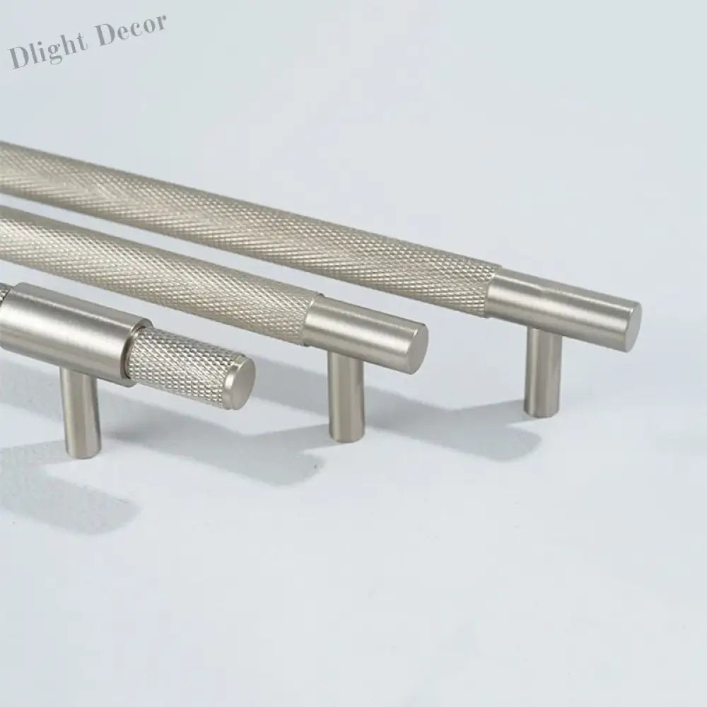 Solid Brass Knurled Cabinet Handles – Brushed Nickel Wardrobe Pulls and Textured Bar Knobs Handles