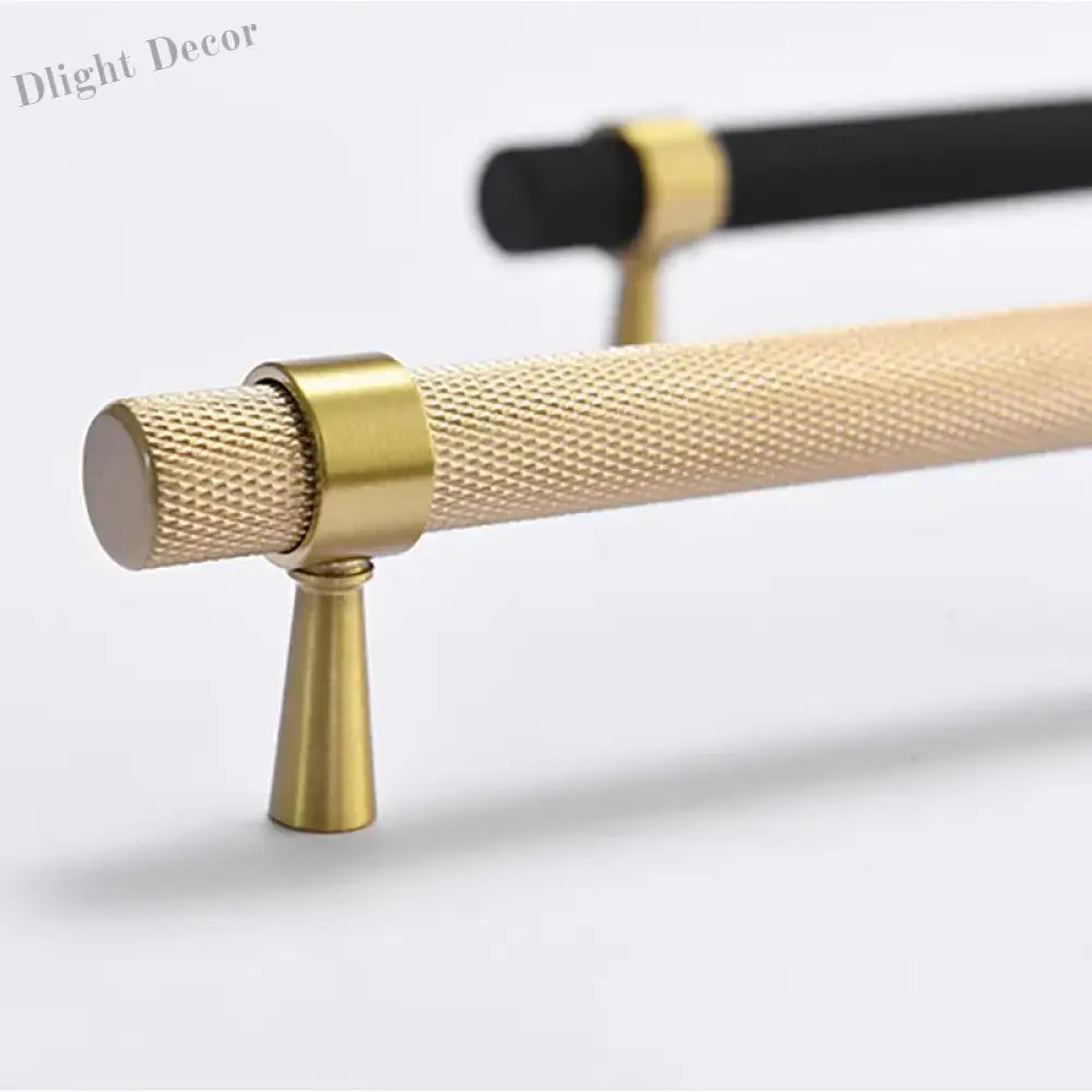 Solid Brass Knurled Cabinet Handles – Gold and Black Wardrobe Knobs and Drawer Pulls Handles