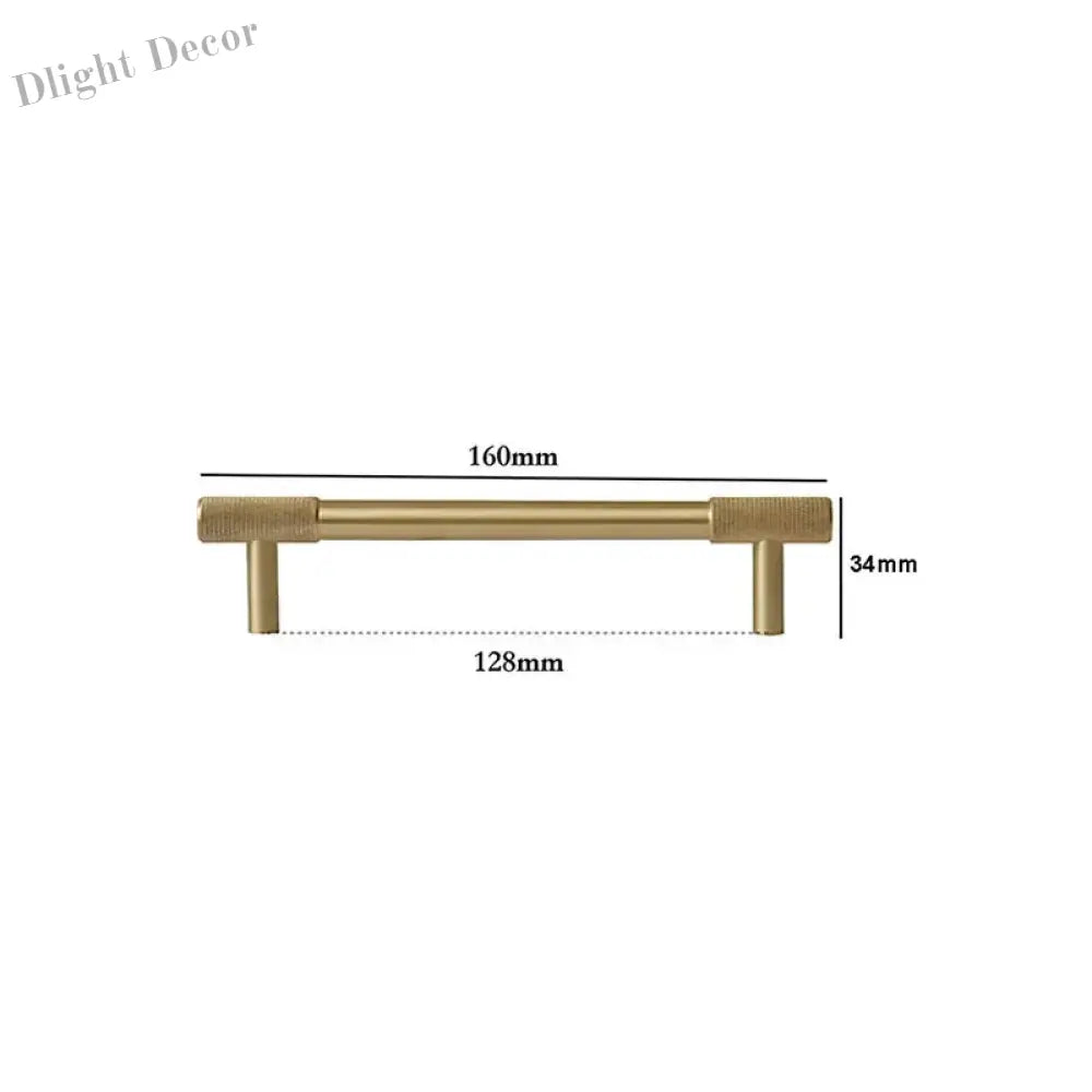 Solid Brass Knurled Cabinet Handles – Satin Gold Long Wardrobe Bar Pulls and Drawer T-Bars 160mm / 1 piece Handles