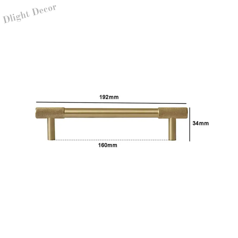Solid Brass Knurled Cabinet Handles – Satin Gold Long Wardrobe Bar Pulls and Drawer T-Bars 192mm / 1 piece Handles